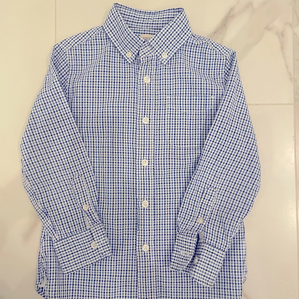 CrewCuts blue and white checked button down shirt in Size 4/5